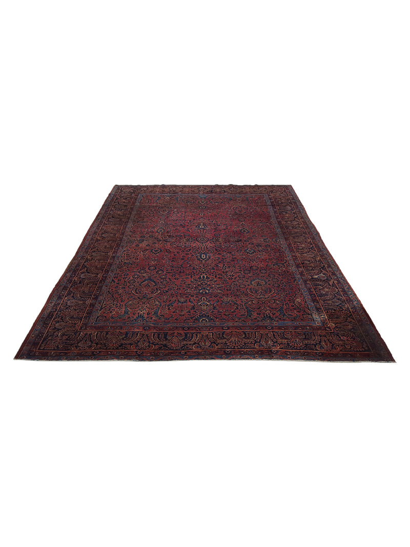 Fasa Antique Sarouk 2618 Burgundy Navy Traditional Antique Rug