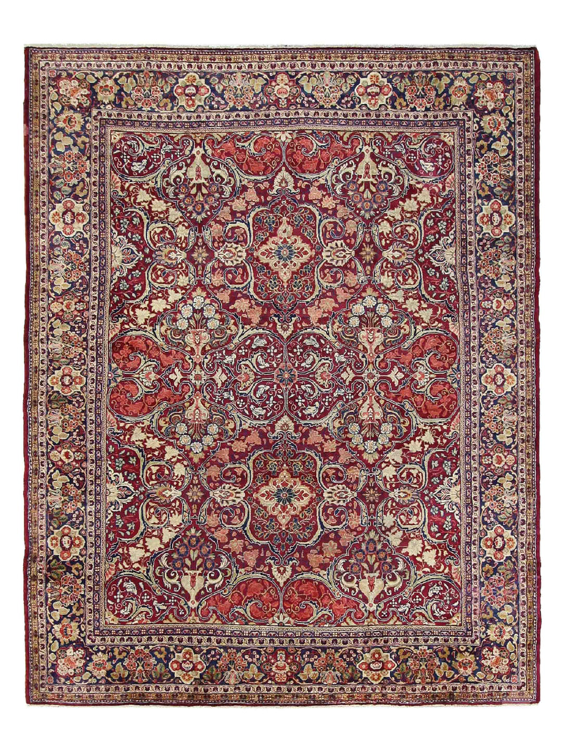 Fasa Antique Mahal Burgundy Coral Traditional