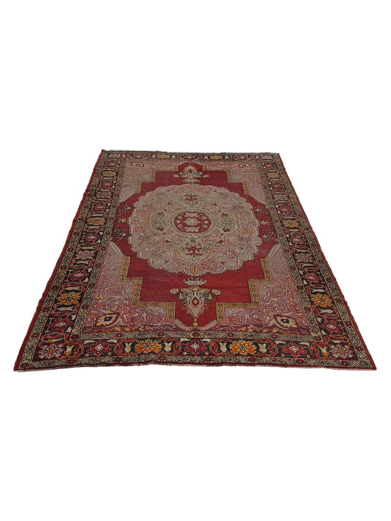 Fasa Antique Ushak 4035 Burgundy Black Traditional Antique Rug