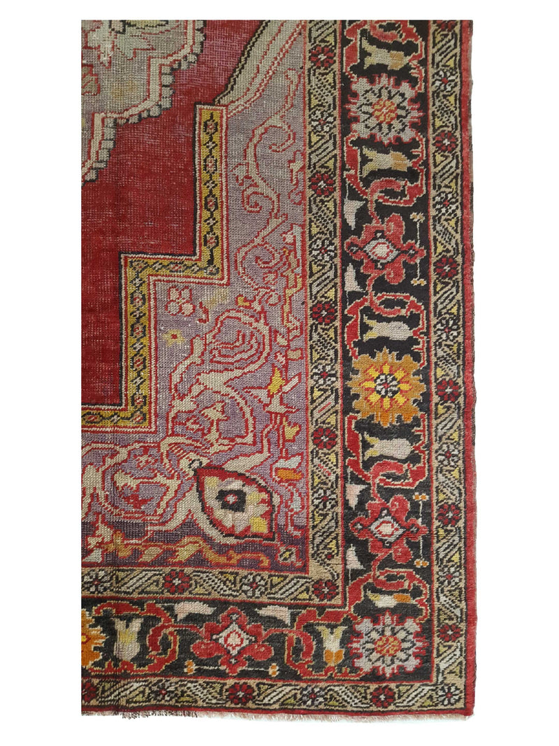 Fasa Antique Ushak 4035 Burgundy Black Traditional Antique Rug