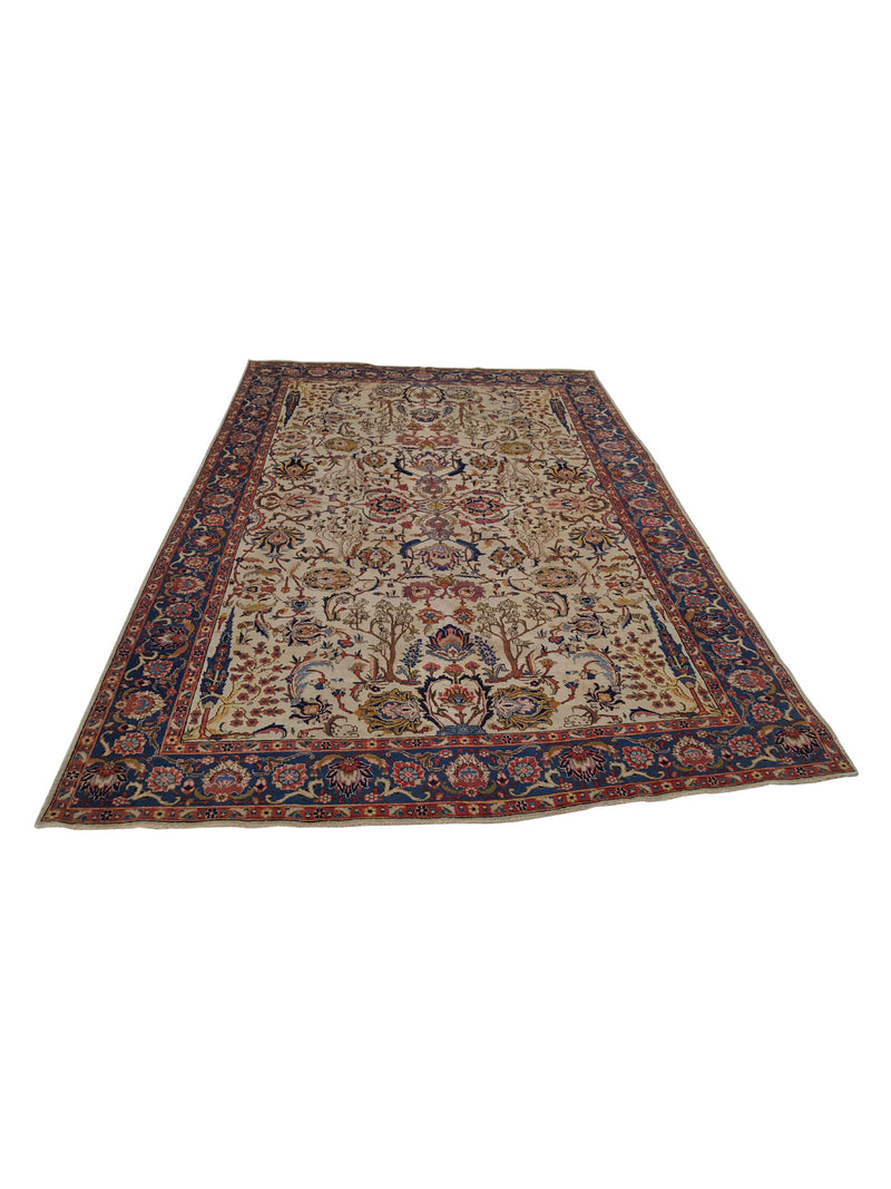 Fasa Antique Tabriz 4998 Ivory Indigo Traditional Antique Rug