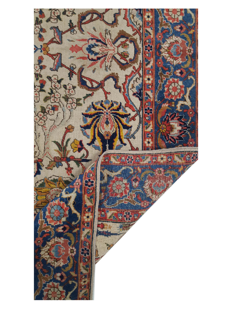 Fasa Antique Tabriz 4998 Ivory Indigo Traditional Antique Rug