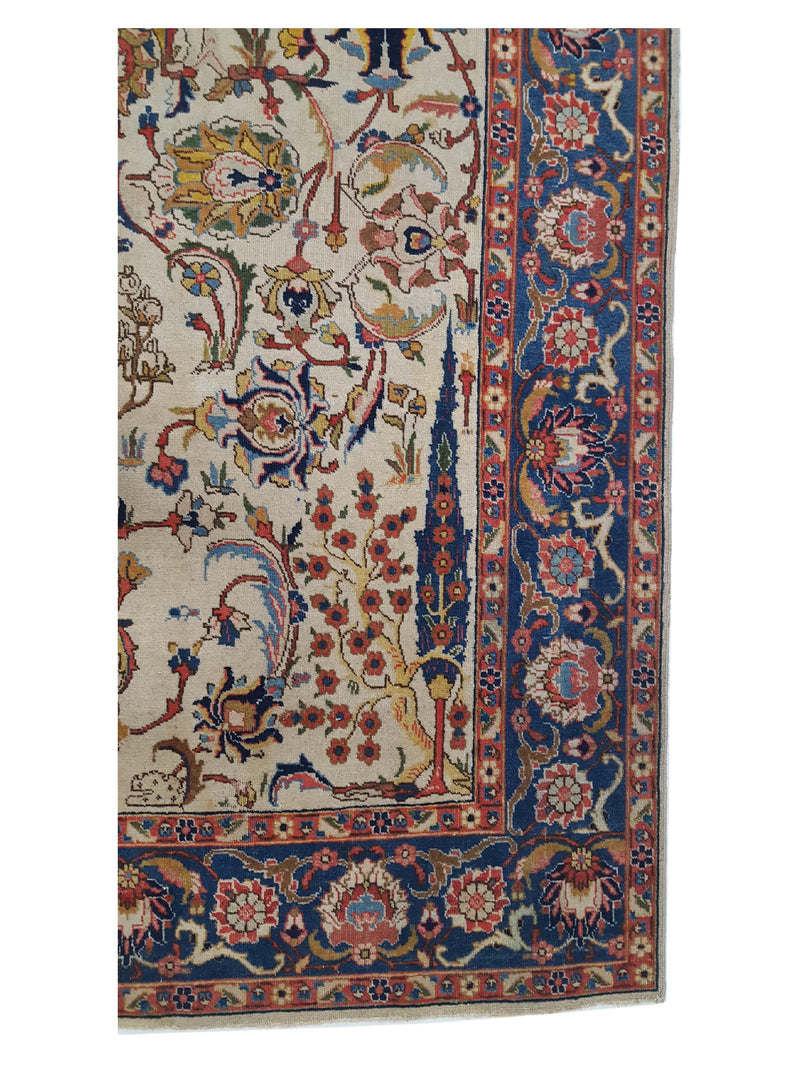Fasa Antique Tabriz 4998 Ivory Indigo Traditional Antique Rug
