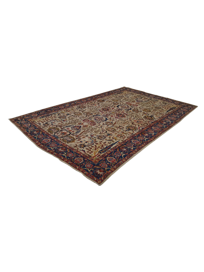 Fasa Antique Tabriz 4998 Ivory Indigo Traditional Antique Rug