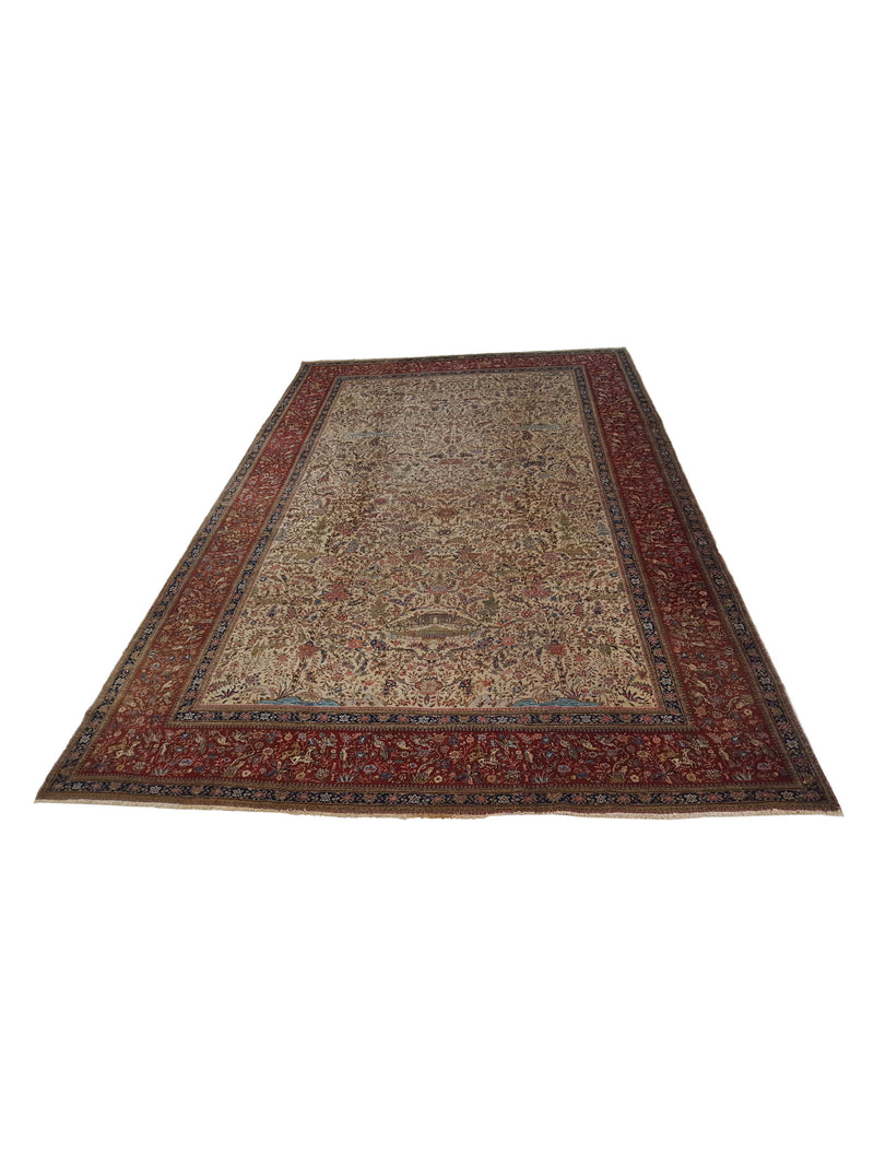 Fasa Antique Tabriz 5195 Ivory Burgundy Traditional Antique Rug