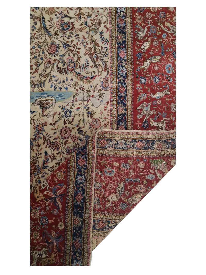 Fasa Antique Tabriz 5195 Ivory Burgundy Traditional Antique Rug