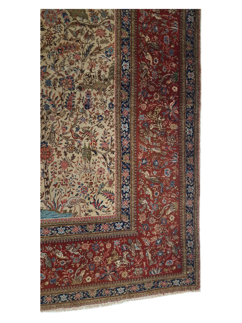 Fasa Antique Tabriz 5195 Ivory Burgundy Traditional Antique Rug