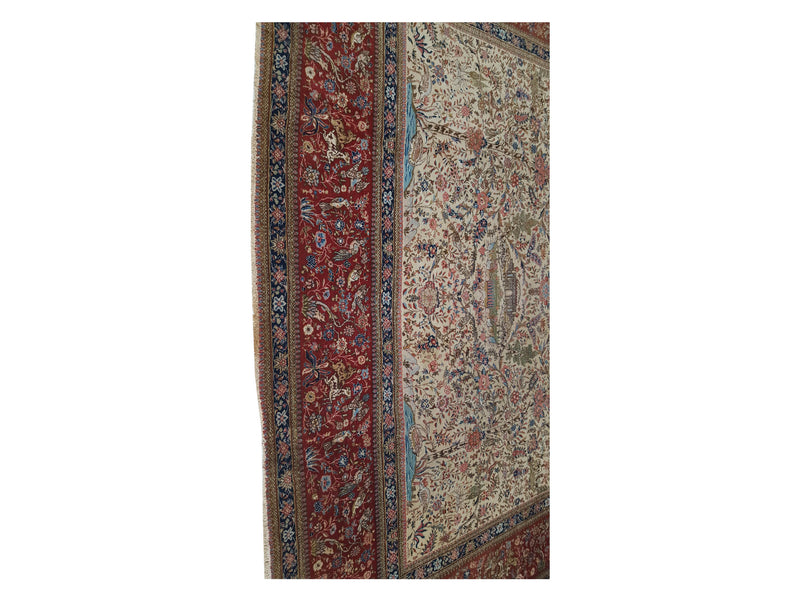 Fasa Antique Tabriz 5195 Ivory Burgundy Traditional Antique Rug
