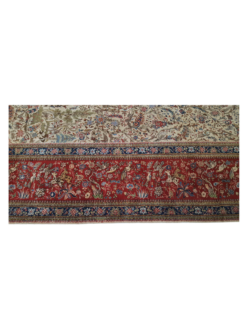 Fasa Antique Tabriz 5195 Ivory Burgundy Traditional Antique Rug