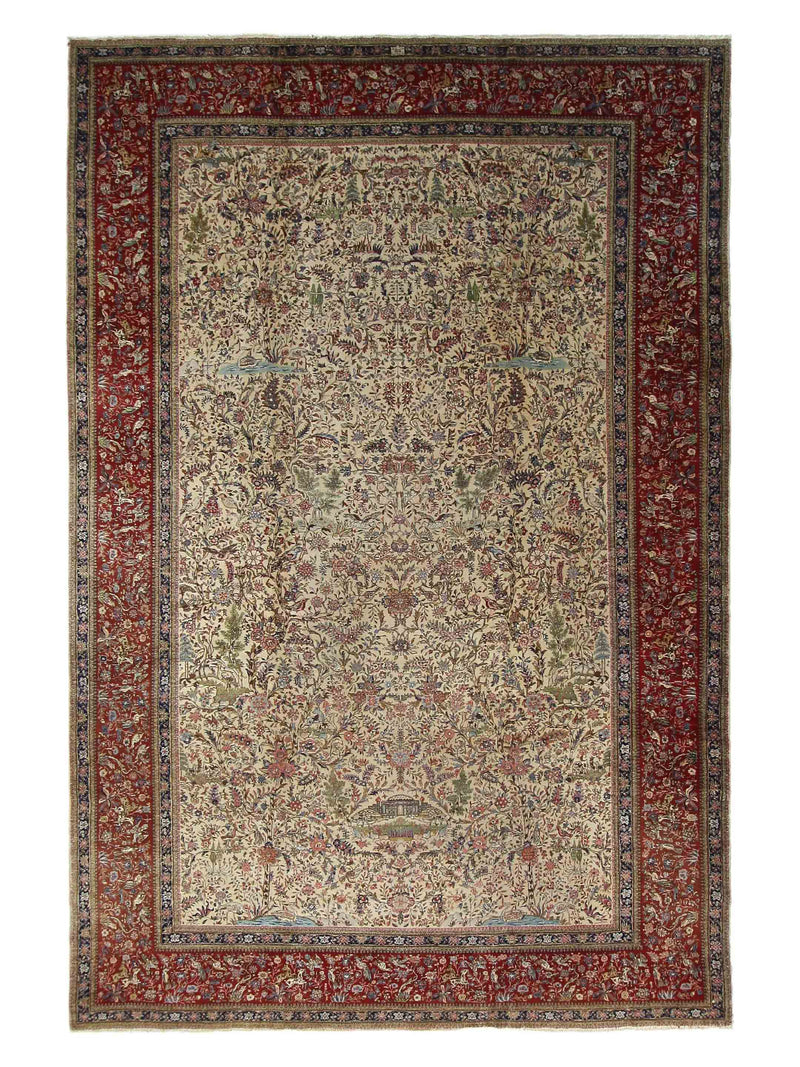 Fasa Antique Tabriz Ivory Burgundy Traditional