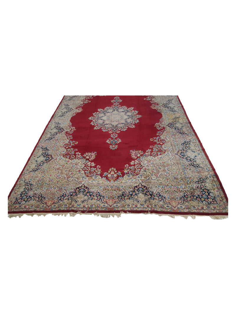 Fasa Antique Kerman 7189 Red Ivory Traditional Antique Rug