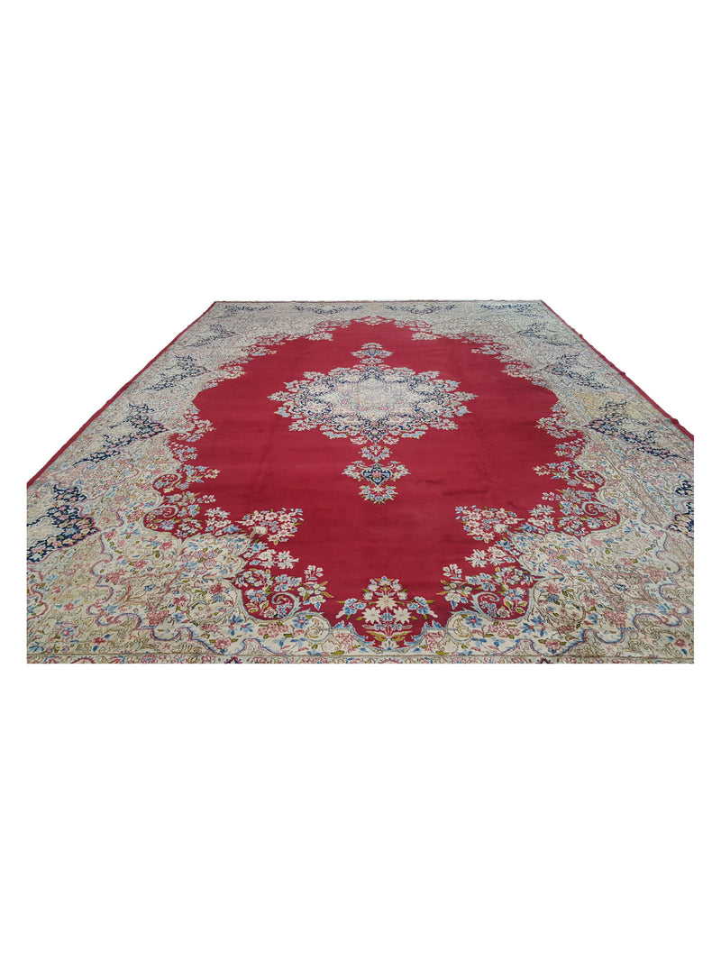 Fasa Antique Kerman 7189 Red Ivory Traditional Antique Rug