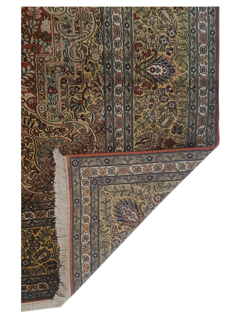 Pacific Kashmir Silk 12665 Rust Gold Traditional Hand Knotted Rug