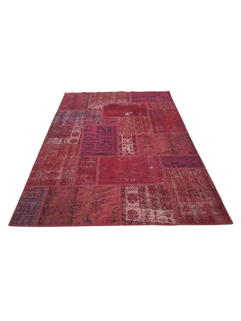 Pacific Patchwork 13972 Burgundy Red Patchwork Hand Knotted Rug