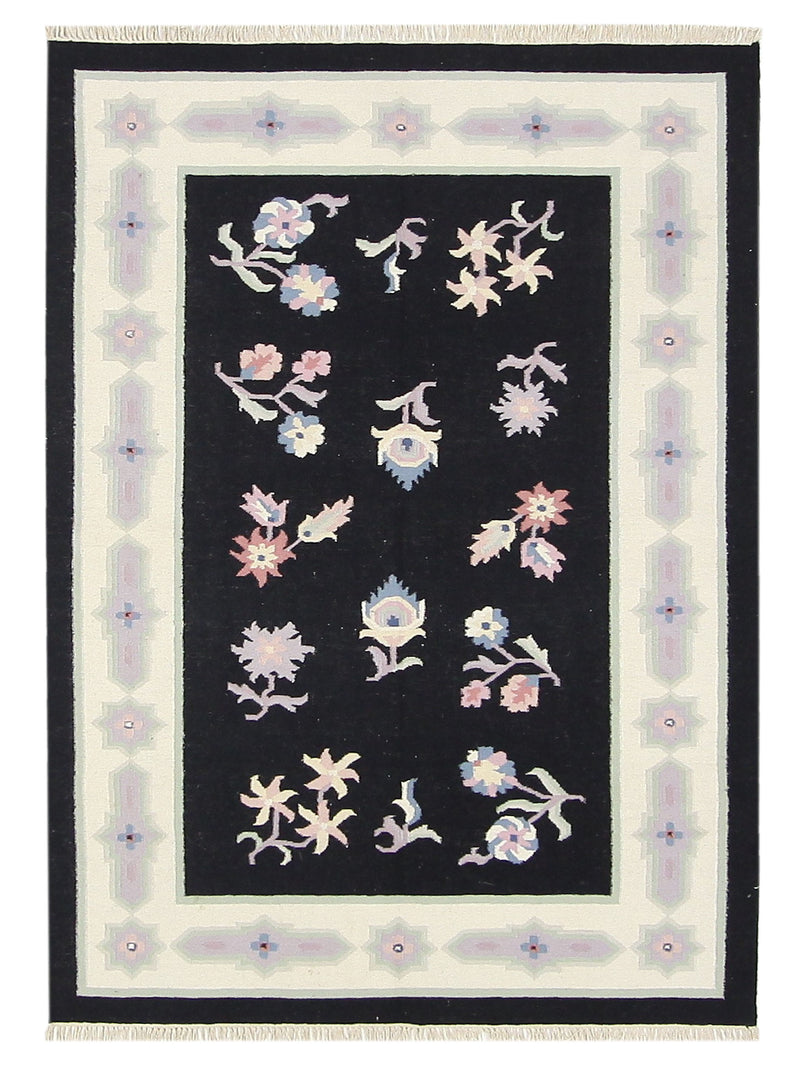 Pacific Dhurrie Black Ivory Kilim