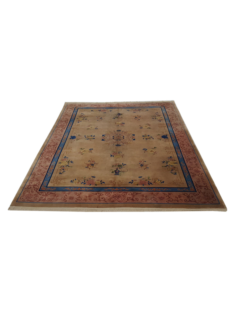 Pacific Art Deco 14749 Beige Orange Traditional Hand Knotted Rug