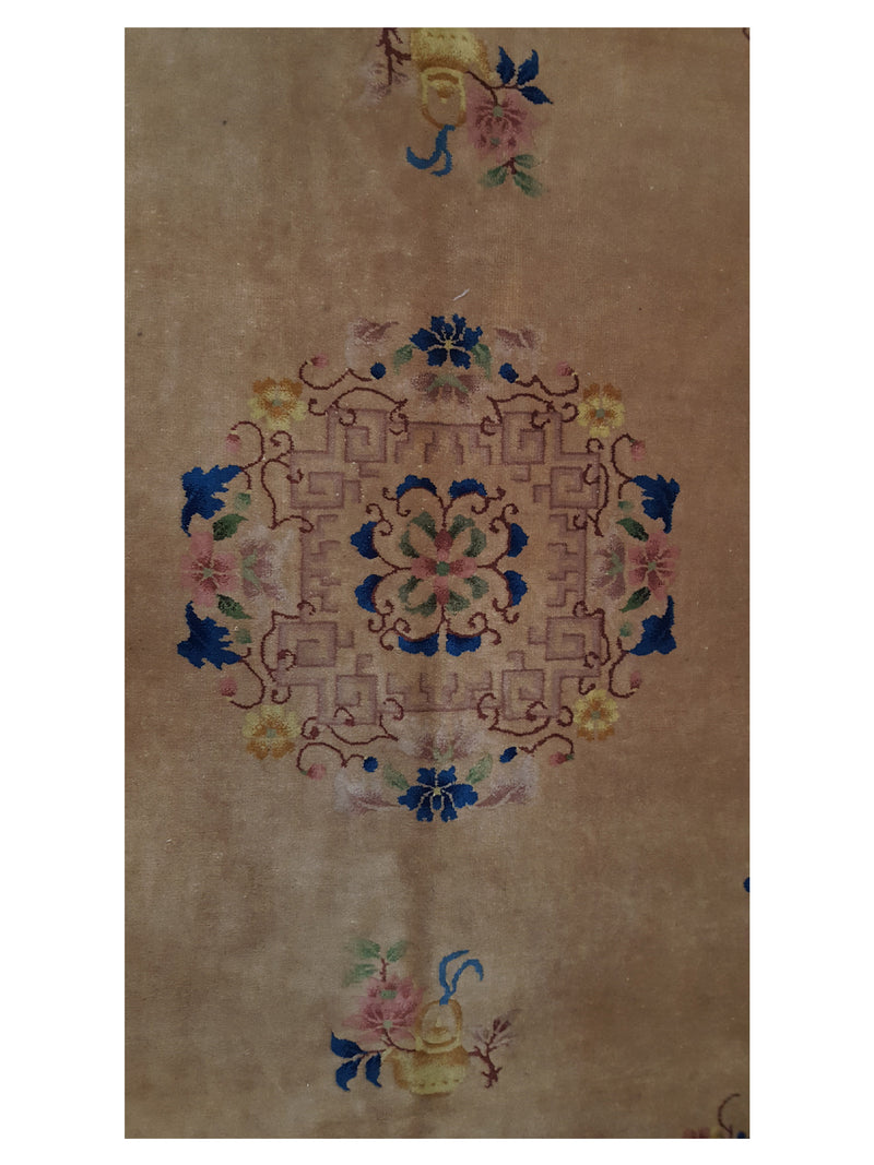 Pacific Art Deco 14749 Beige Orange Traditional Hand Knotted Rug