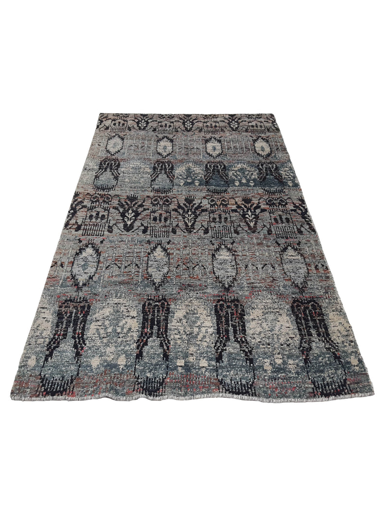 Pacific Sari Silk 15471 Silver Grey Transitional Hand Knotted Rug