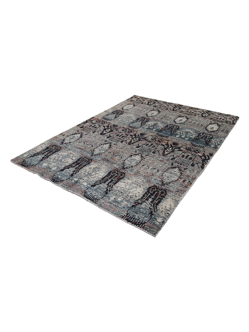 Pacific Sari Silk 15471 Silver Grey Transitional Hand Knotted Rug