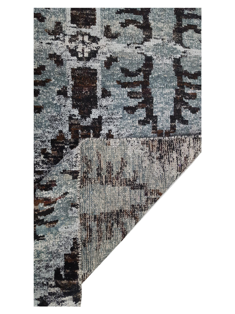 Pacific Sari Silk 15472 Grey Charcoal Transitional Hand Knotted Rug