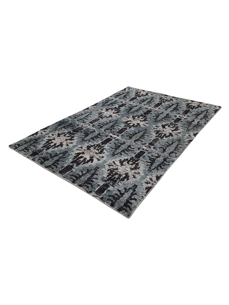 Pacific Sari Silk 15473 Grey Charcoal Transitional Hand Knotted Rug