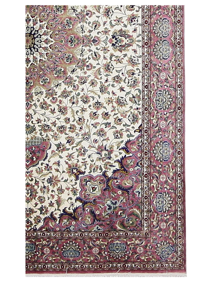 Pacific Qum Silk 16262 Ivory Pink Traditional Hand Knotted Rug