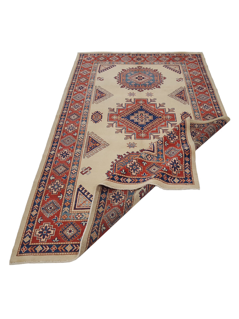 Pacific Kazak 17086 Beige Red Traditional Hand Knotted Rug