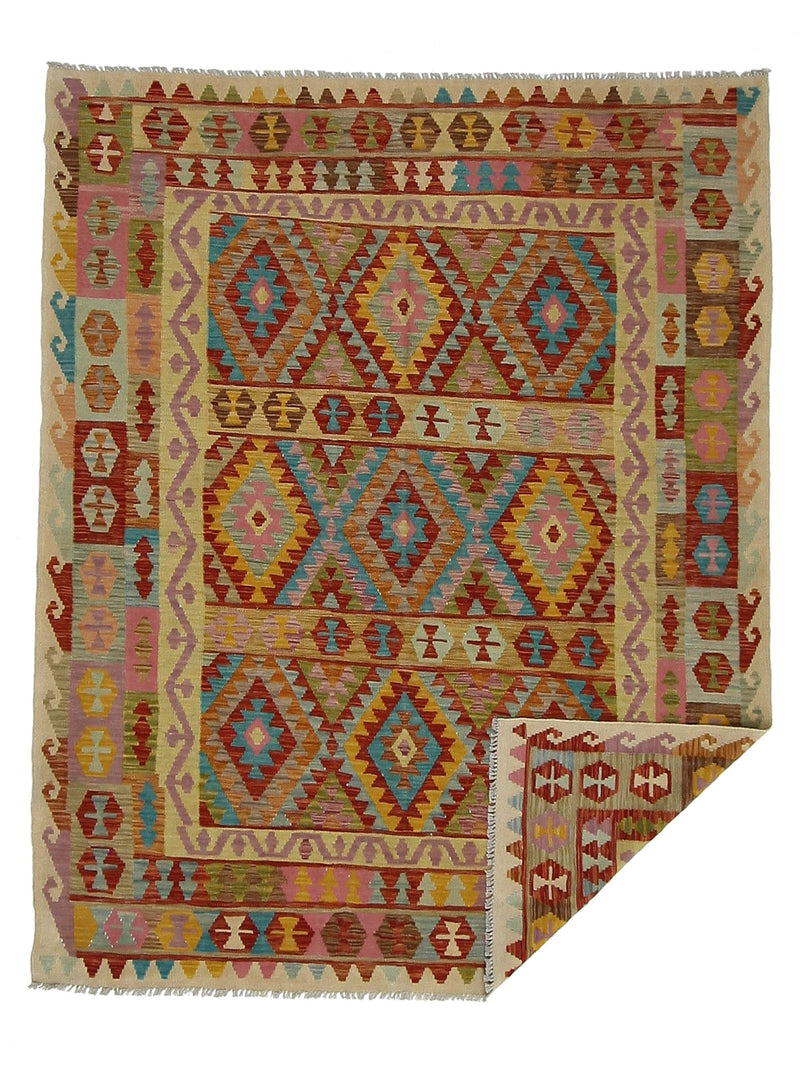 Aura Kilim 17157 Yellow Burgundy Kilim Hand Woven Rug