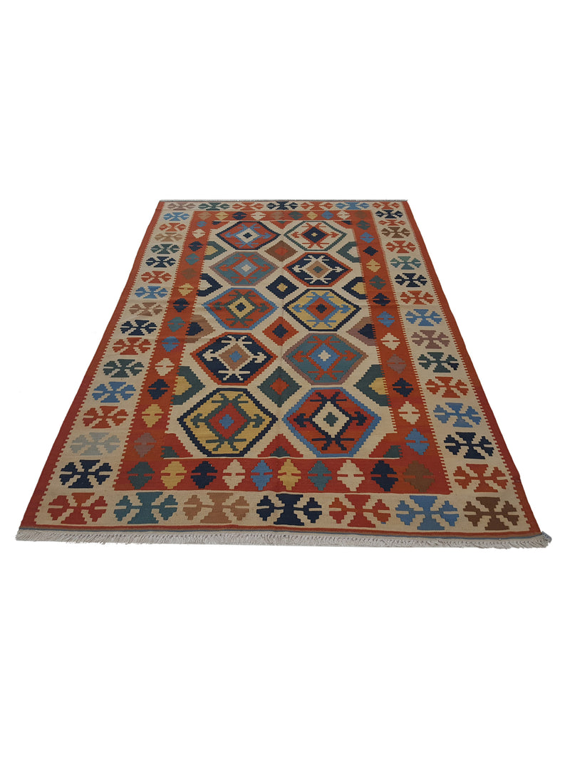 Aura Kilim 17179 Orange Beige Kilim Hand Woven Rug