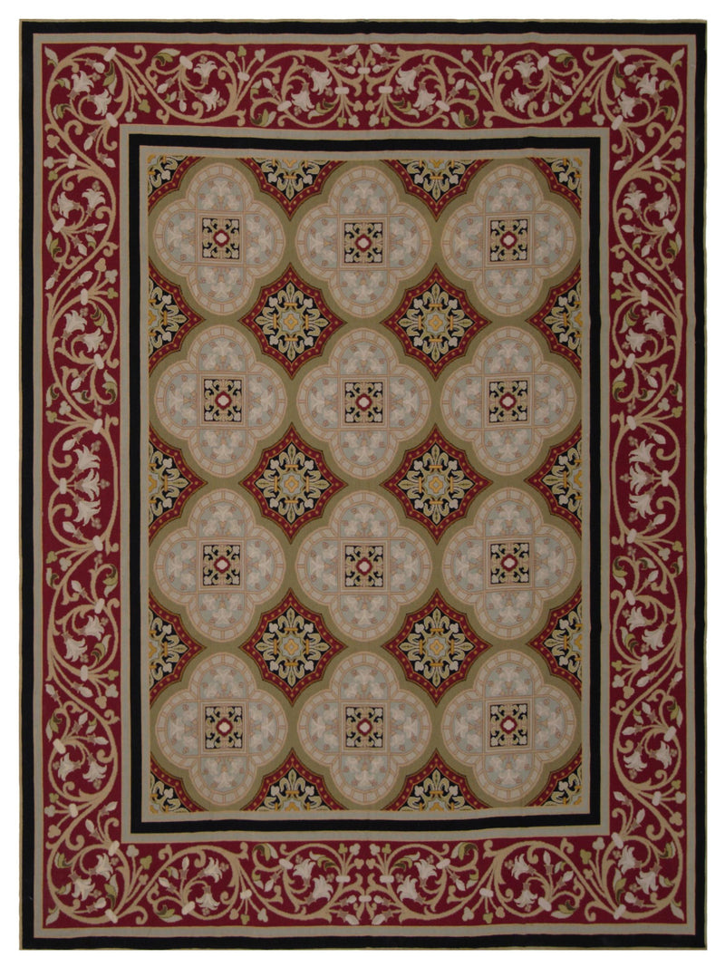 Pacific Needle Point Lt.Green Burgundy Traditional