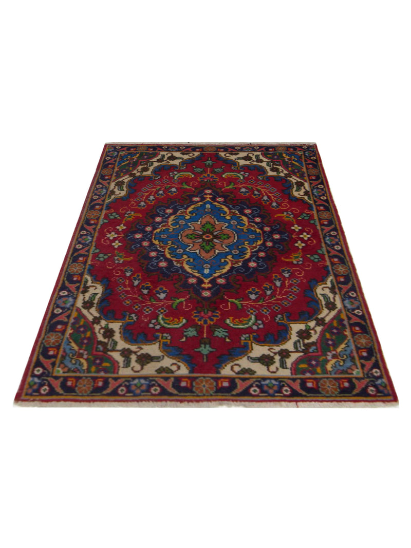 Pacific Hamadan 28985 Red Navy Traditional Hand Knotted Rug