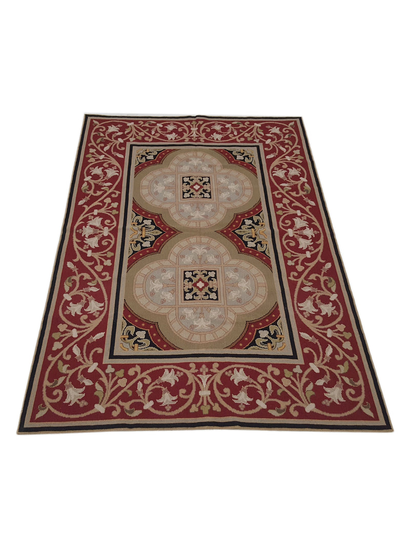 Pacific Needle Point 29922 Green Red Tapestry Needle Point Rug
