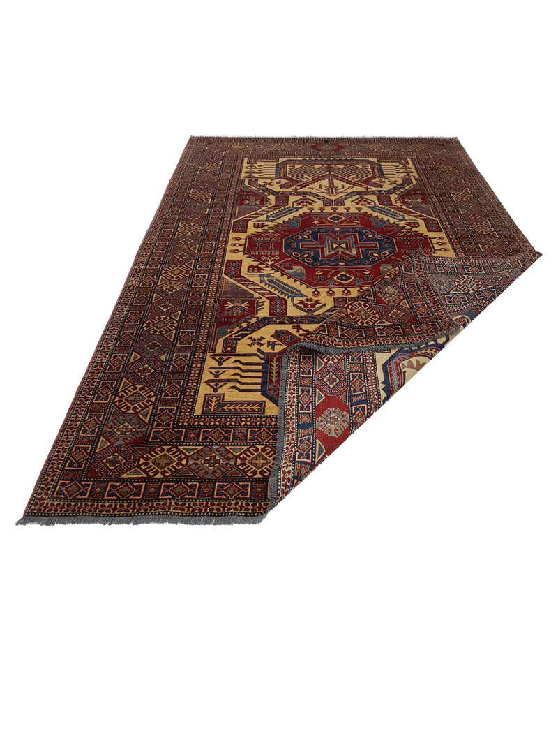 Pacific Kazak Artisan 29959 Burgundy Khaki Traditional Hand Knotted Rug