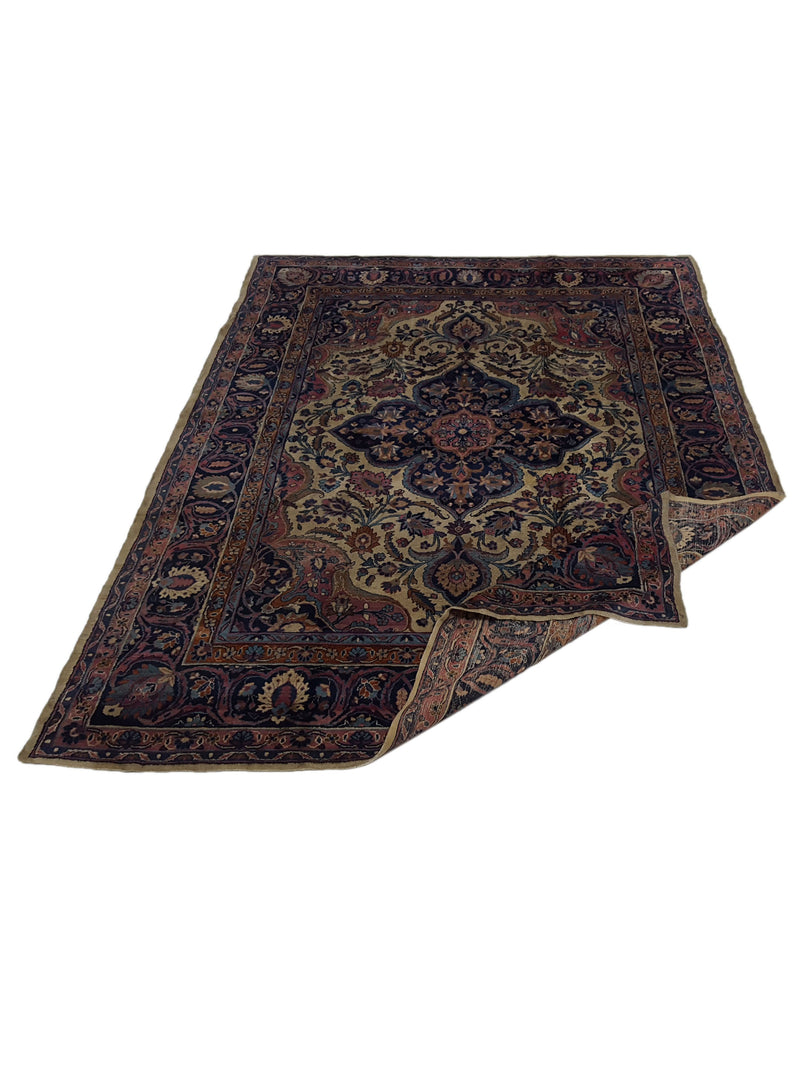 Fasa Antique Dorokhsh 33932 Ivory Indigo Traditional Antique Rug