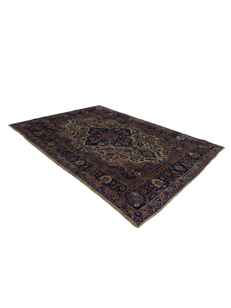 Fasa Antique Dorokhsh 33932 Ivory Indigo Traditional Antique Rug