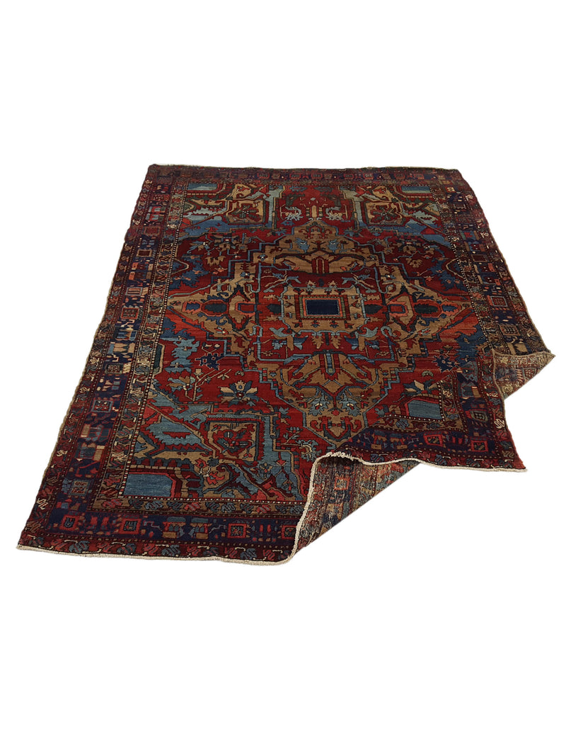 Fasa Antique Heriz 33980 Rust Indigo Traditional Antique Rug