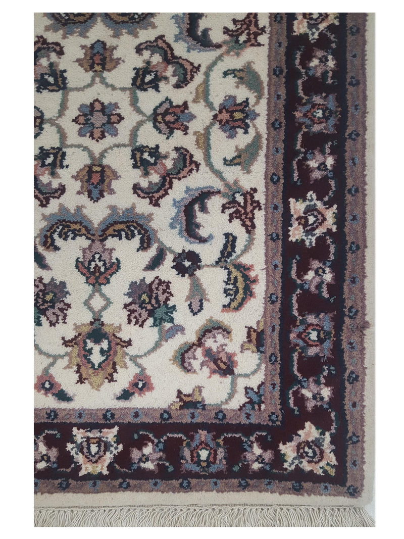 Pacific Kashan Indo 36756 Ivory Burgundy Traditional Hand Knotted Rug