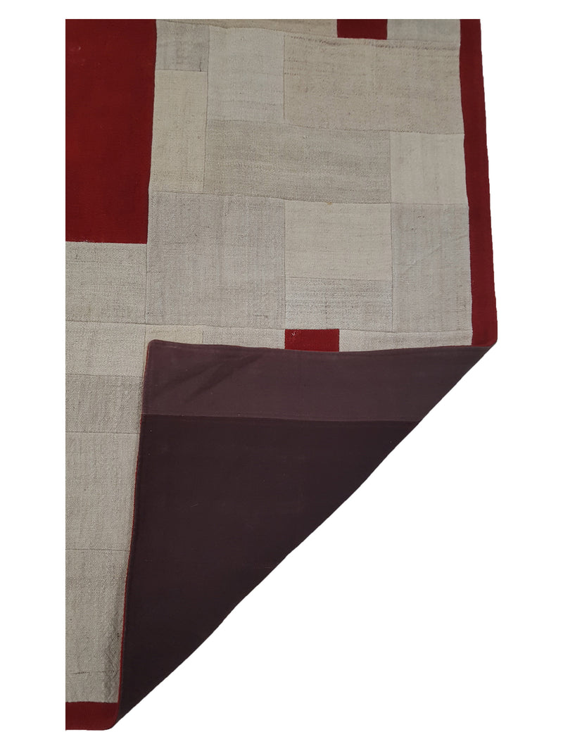 Pacific Patchwork 38129 Cream Burgundy Patchwork Hand Knotted Rug