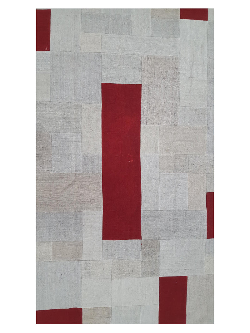 Pacific Patchwork 38129 Cream Burgundy Patchwork Hand Knotted Rug