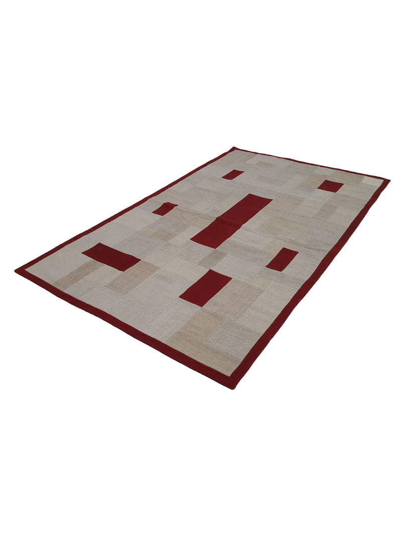 Pacific Patchwork 38129 Cream Burgundy Patchwork Hand Knotted Rug