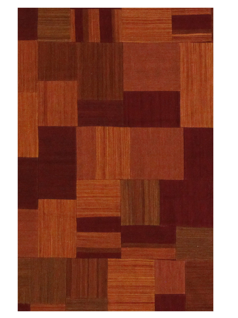Pacific Patch Flatweave 39337 Rust Orange Patchwork Hand Knotted Rug