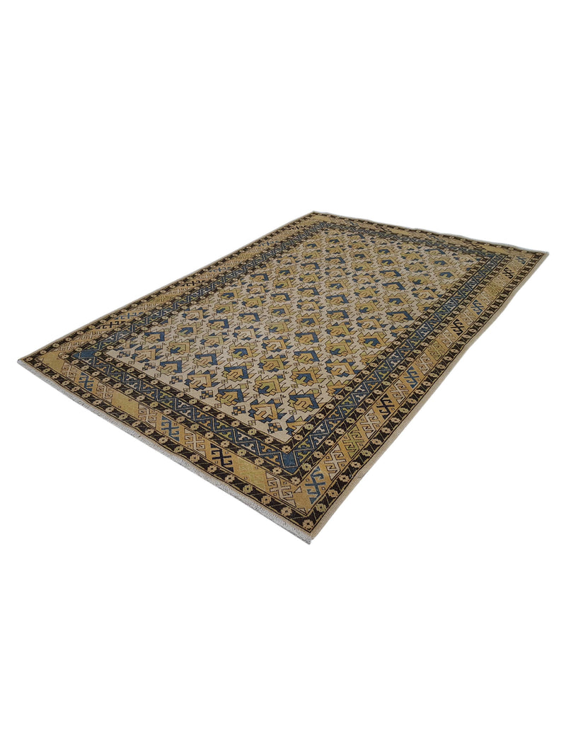 Pacific Caucasian 39792 Ivory Yellow Traditional Hand Knotted Rug