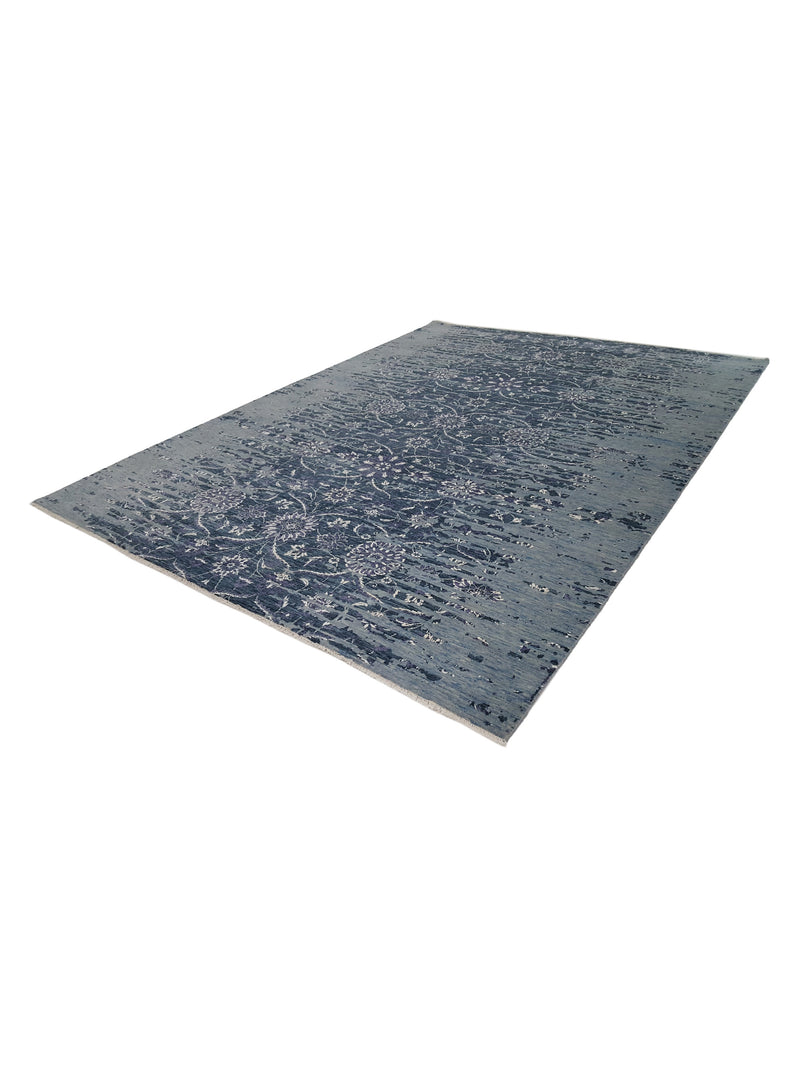 Pacific Erase 40235 Grey Jade Blue Modern Hand Knotted Rug
