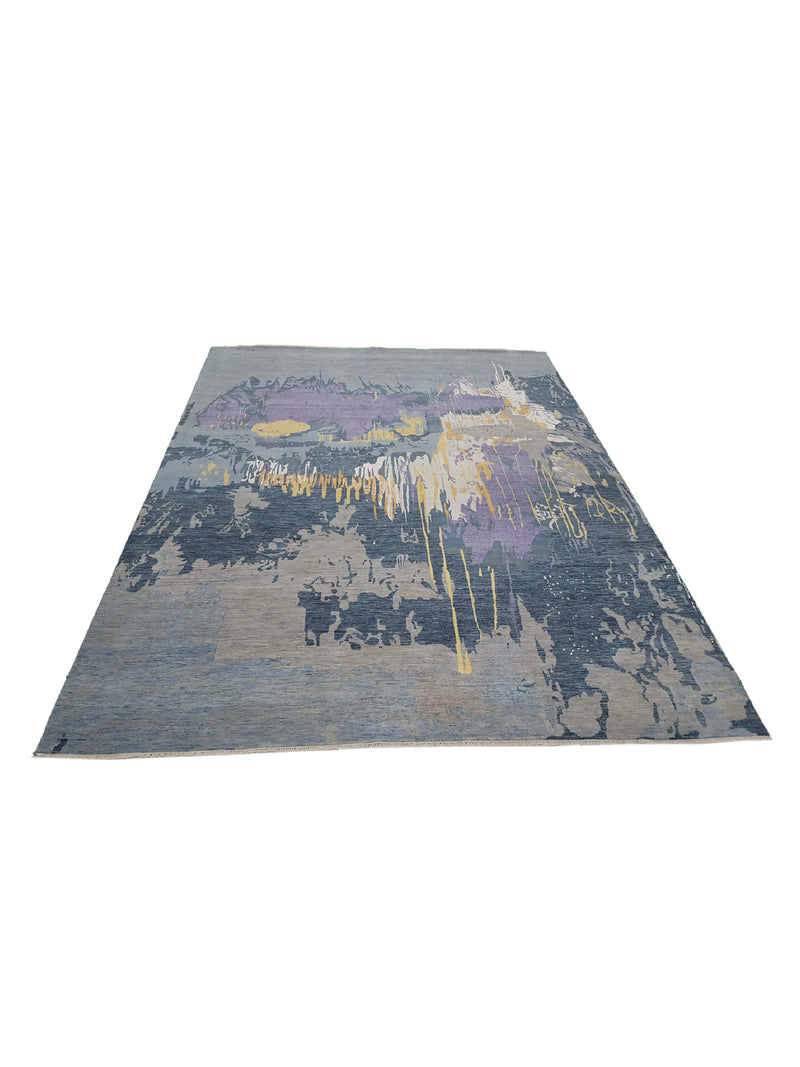 Pacific Erase 40296 Multi Blue Modern Hand Knotted Rug
