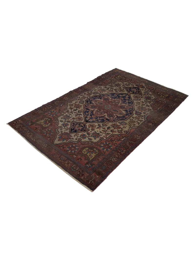 Fasa Antique Sarouk Farahan 40448 Cream Brown Traditional Antique Rug