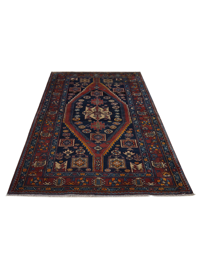 Pacific Hamadan 40639 Navy Red Traditional Hand Knotted Rug