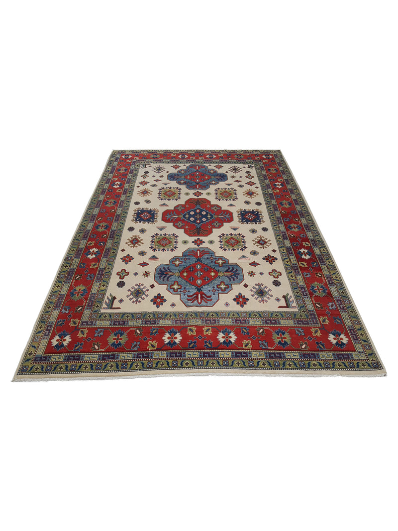 Pacific Kazak 40772 Ivory Red Traditional Hand Knotted Rug