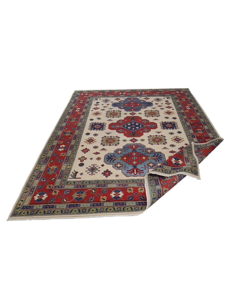Pacific Kazak 40772 Ivory Red Traditional Hand Knotted Rug