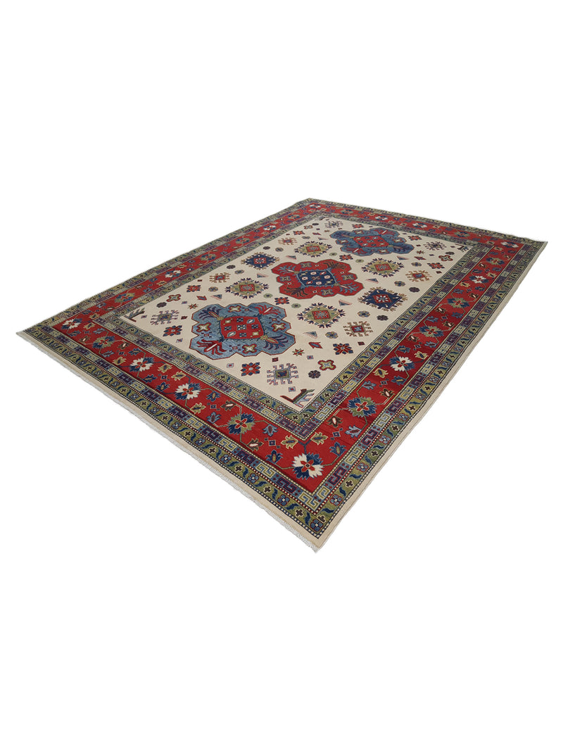 Pacific Kazak 40772 Ivory Red Traditional Hand Knotted Rug
