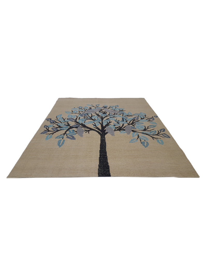 Pacific Vintage Tree Of Life 40824 Ivory Blue Vintage Hand Knotted Rug
